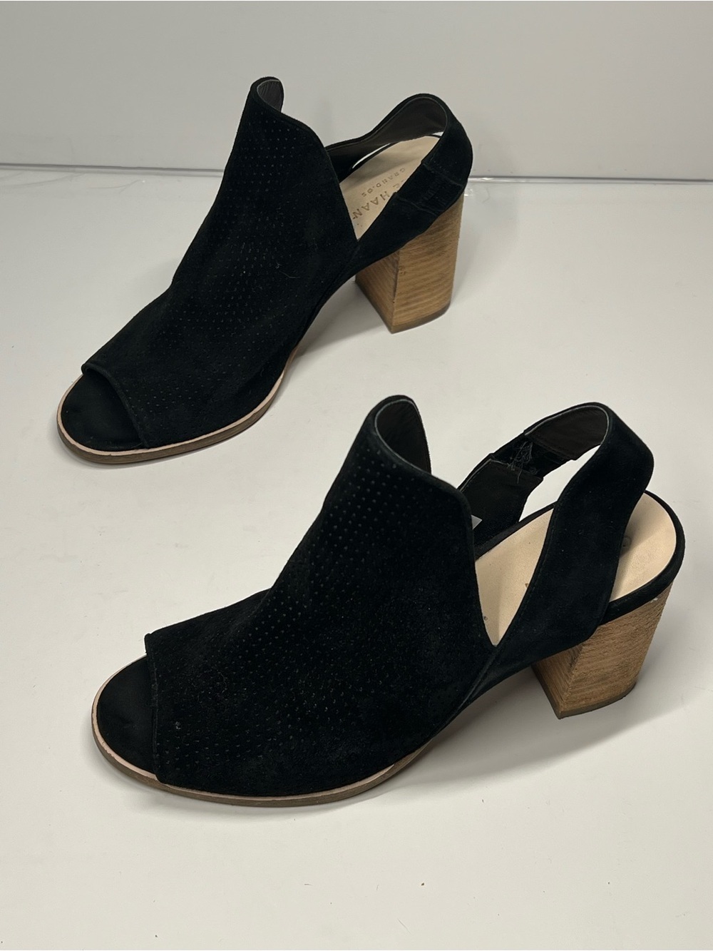 COLE HAAN 7B Black Chunky Black Sling back Open Toe Heel